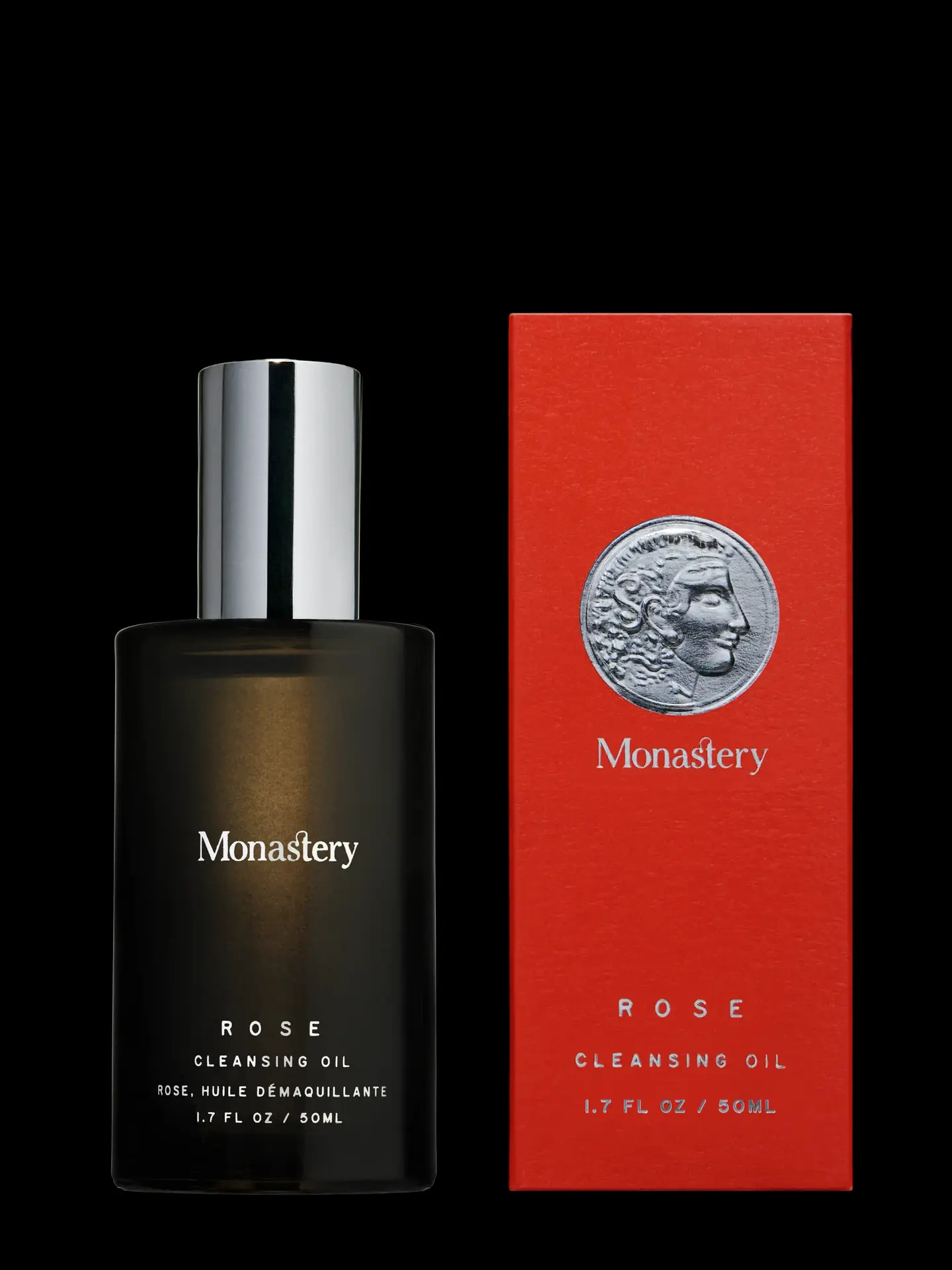 Rose Cleansing Oil bottle beside its red box